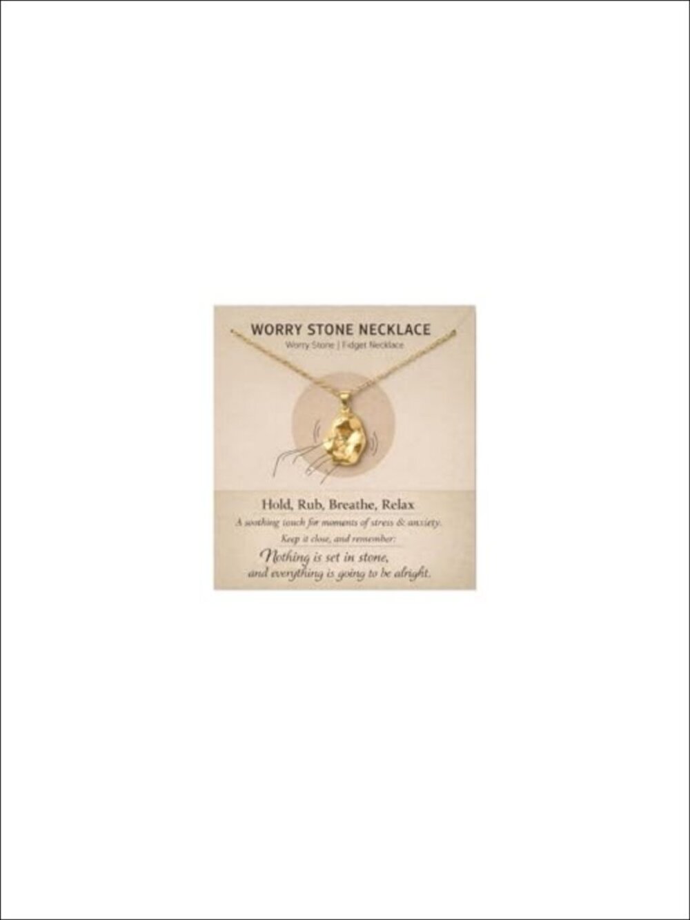 Worry Stone Necklace for Women, Gold Plated Stainless Steel Fidget Jewelry